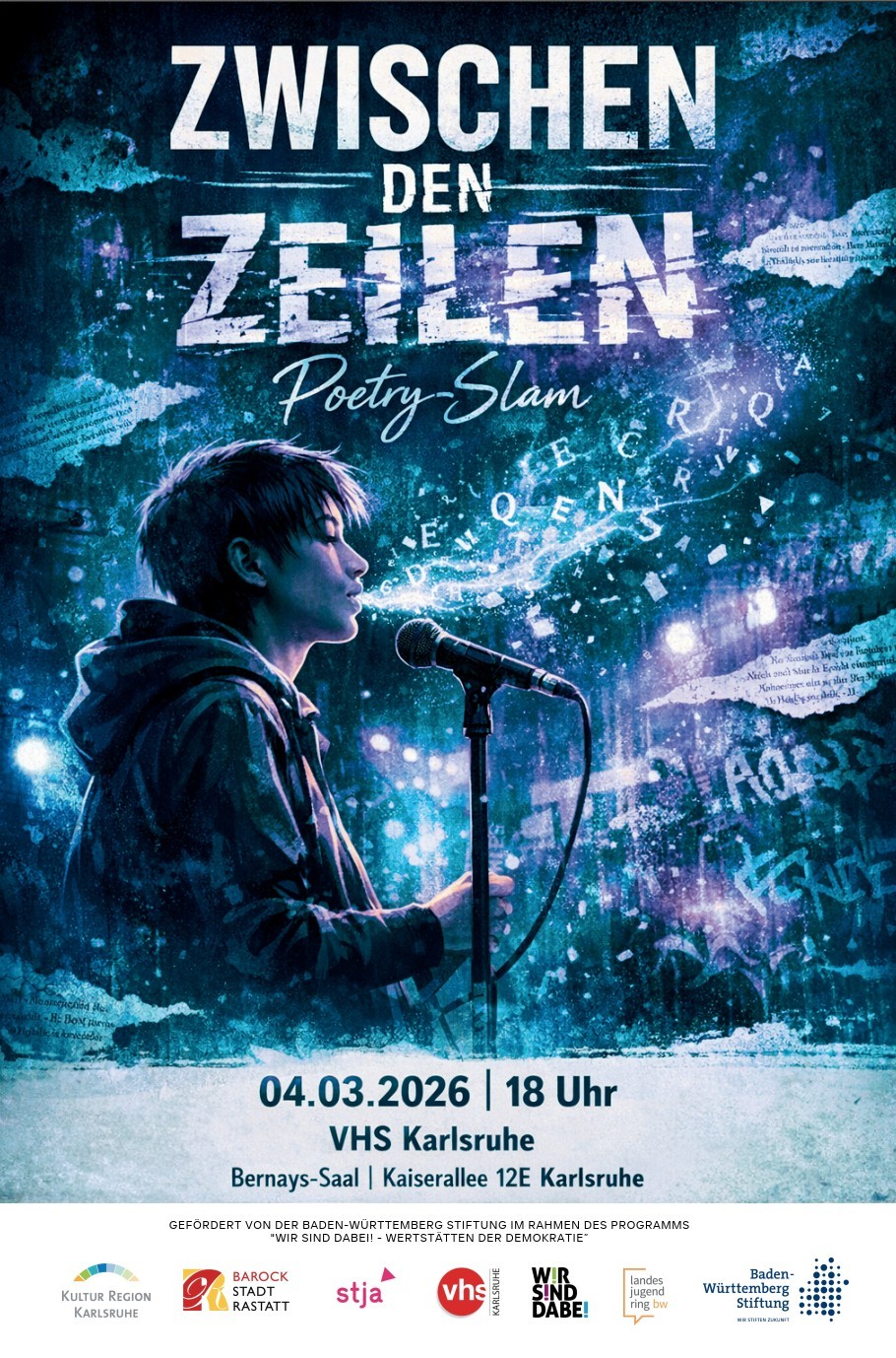 Ankündigungsplakat für die Veranstaltung "Zwischen den Zeilen" in der Reihe Kultur & Du